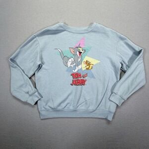 Tom‎ and Jerry Sweatshirt Womens M Good Blue Graphic Fleece Pullover Crewneck